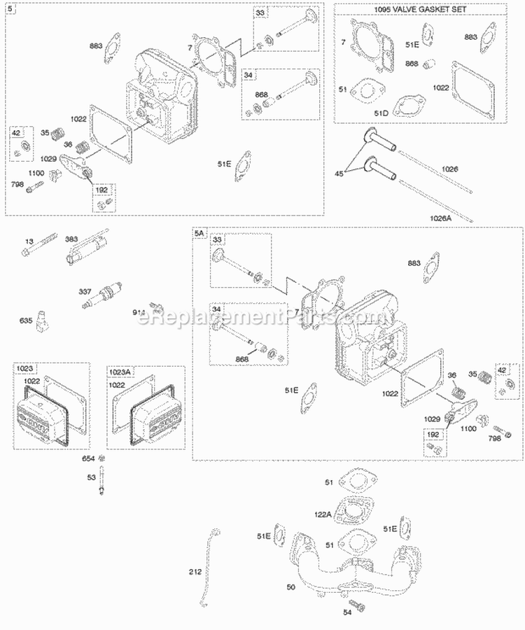 Cylinder Head Gasket Set - Valve Intake Manifold Valves Diagram and Parts List for 441677-0112-B1  Briggs and Stratton Engine